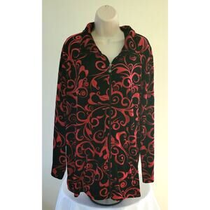 CATHERINES Red & Black Scroll Velour Front Zip Jacket--Sz 3x/Plus-COZY!